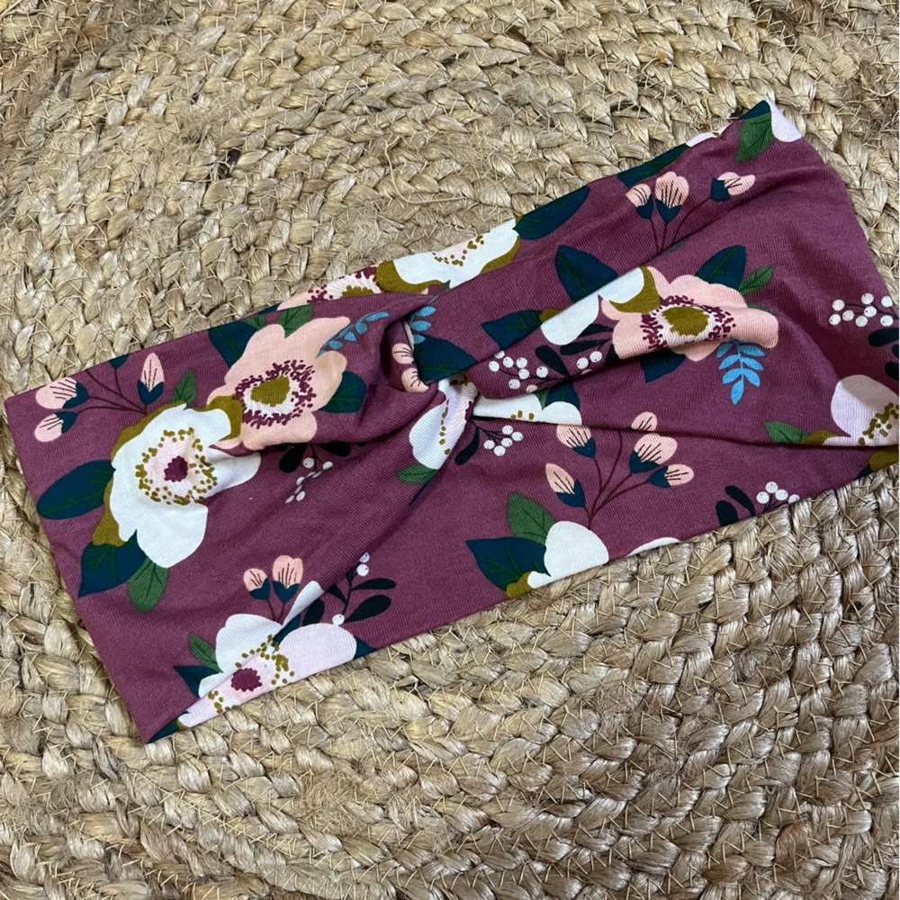 Maroon Floral Twisted Headband